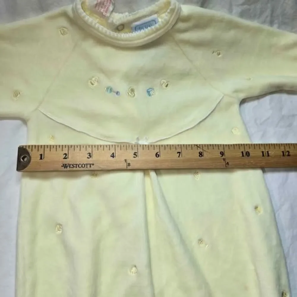 vintage baby sleep sack, gown Le Top brand Pastel yellow velour newborn animals
